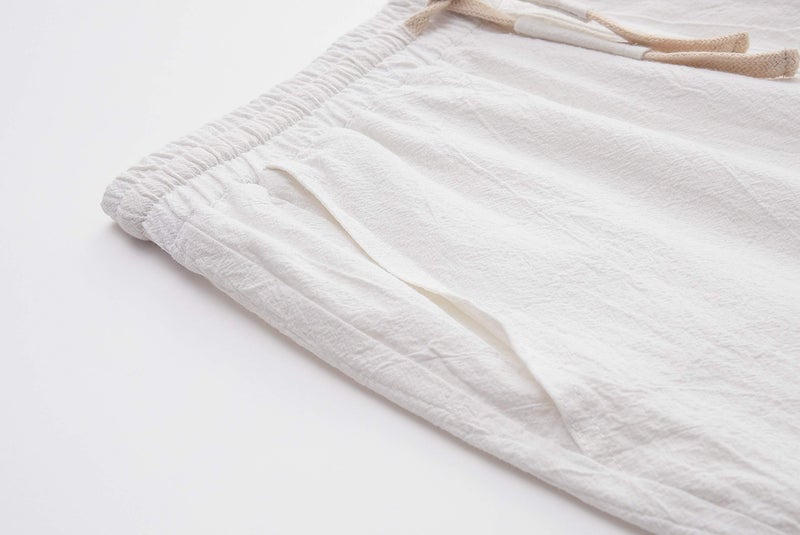SIR7 Men's Linen Casual Classic Fit 11 Inch Inseam Elastic Waist Shorts with Drawstring White Medium - Image 4